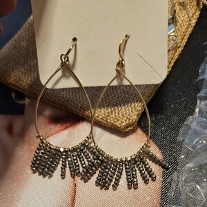 Elegant Gold and Black Beaded Teardrop Earrings